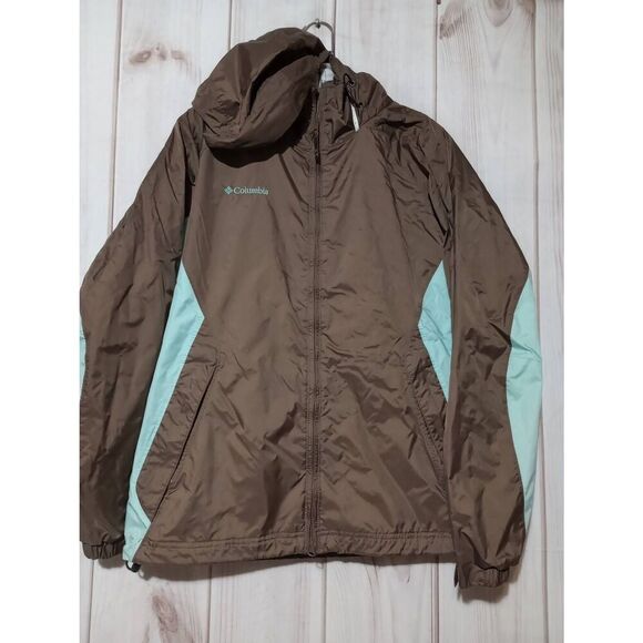 Columbia Jacket Ladies Large Waterproof Brown Teal Drawstring‎ Waist - Picture 1 of 8